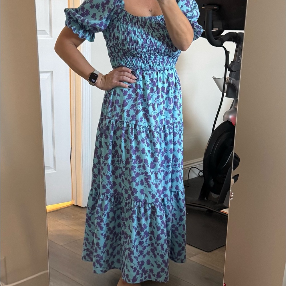 Floral Blue Smocked Dress
